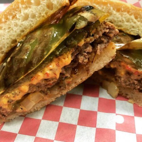 S X SW Burger All-natural burger with Roasted Anaheim, Pimiento Cheese, and Grilled Onion